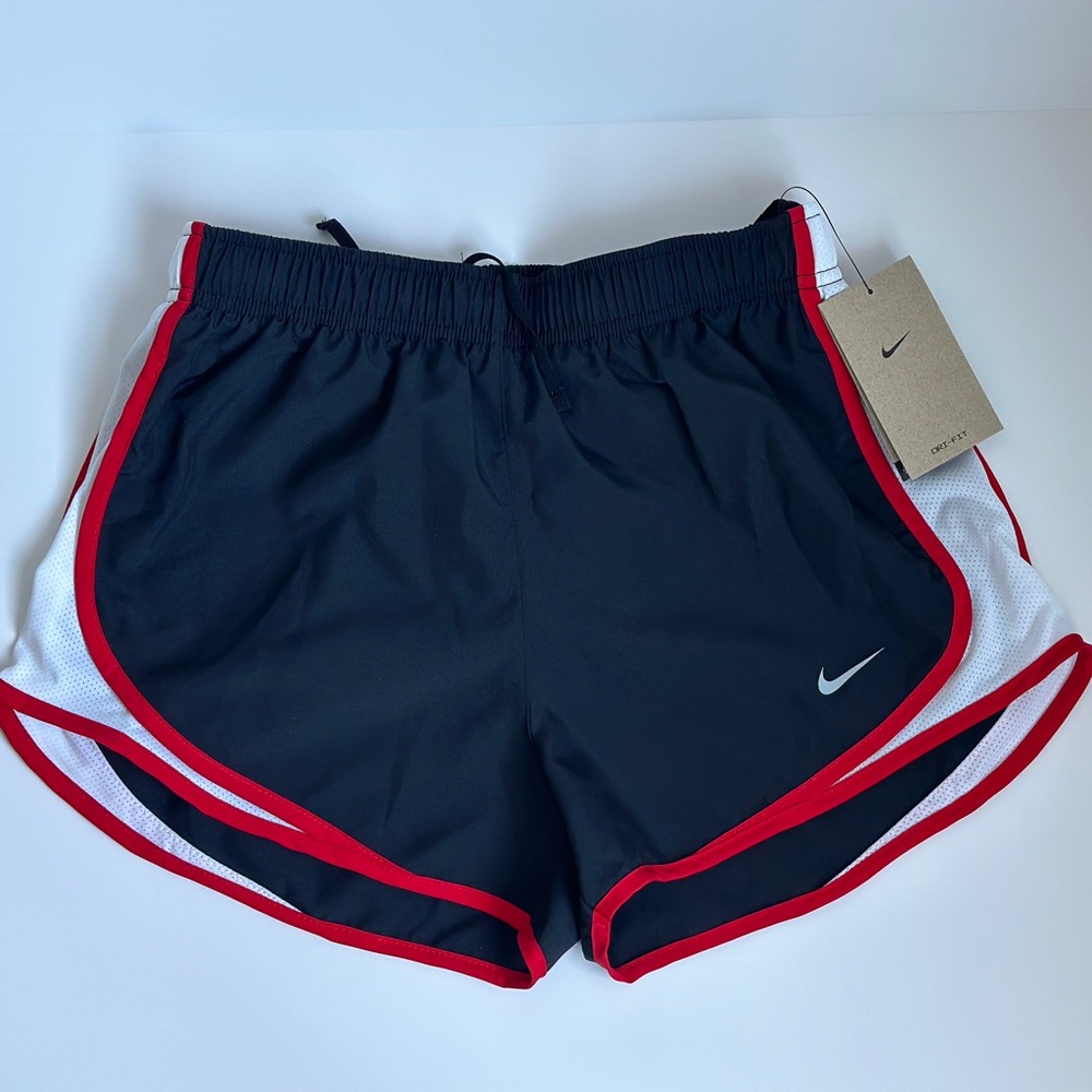 NWT Nike Tempo shorts size small black with white and red.
